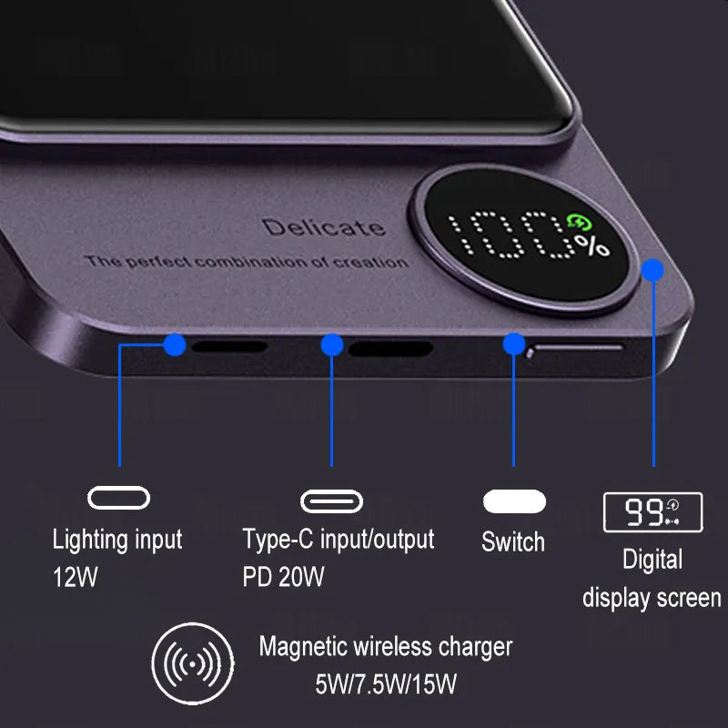 10000mAh Macsafe Magnetic Power Bank PD20W 15W Wireless Fast Charger