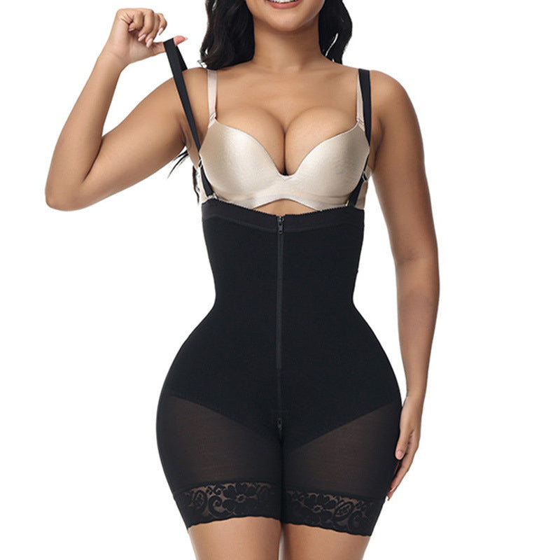 One piece shapewear with high waist hip lifting crotch zipper