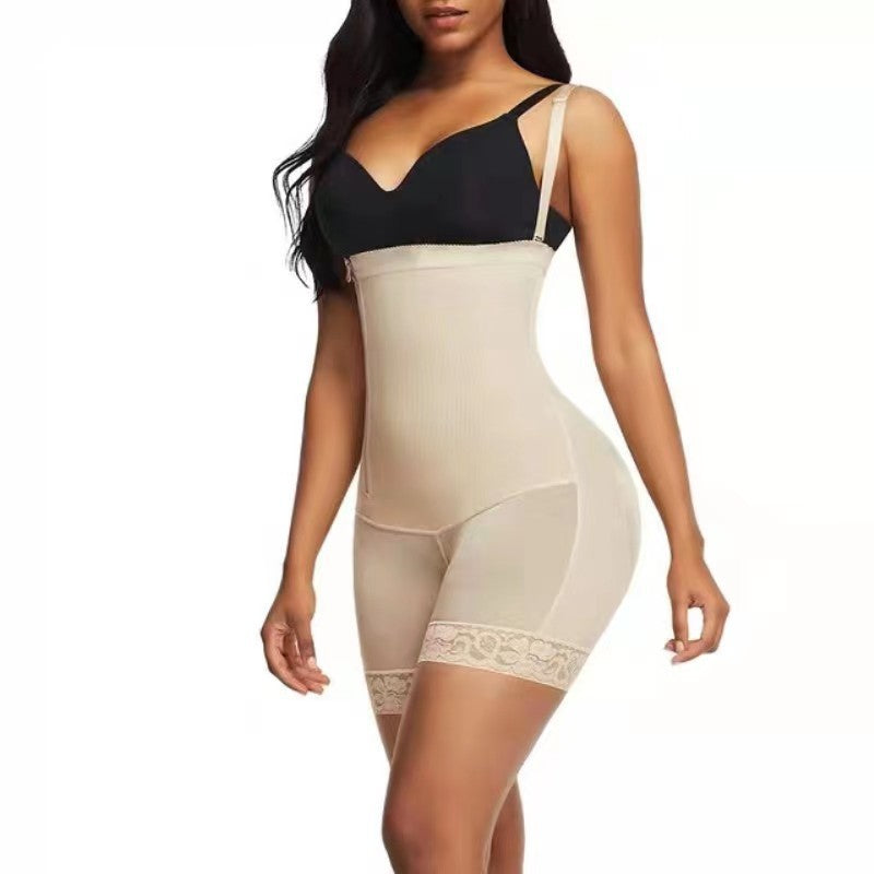 Waist cinching and hip lifting shapewear body shaping pants side bone zipper straps one-piece corset