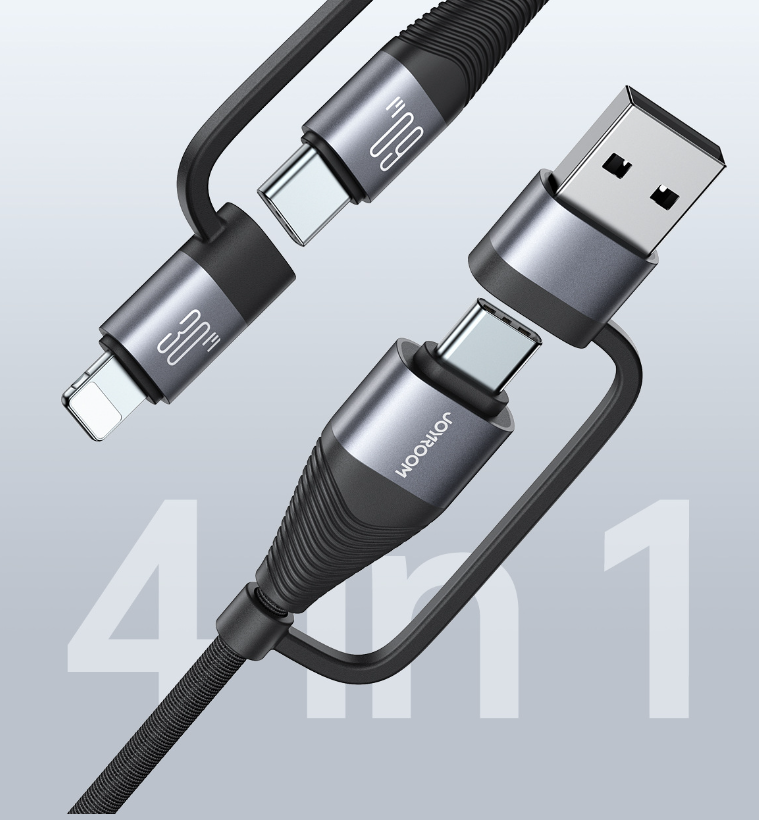 Aluminum alloy four in one data cable for mobile fast charging 60W high-power transmission data cable